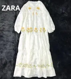【人気】ZARA ロングワンピース　マキシ丈　刺繍　エンブロイダリー　ティアード