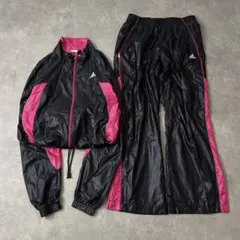 adidas セットアップ OT 黒×ピンク ドローコード 光沢 Y2K テック