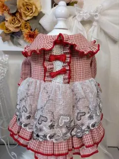 犬用　エプロン付きフリルワンピース　ハンドメイド