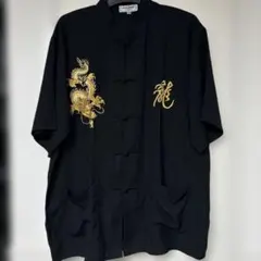 極美品 一点物 90s 龍刺繍 カンフーシャツ 黒 XLのサムネイル