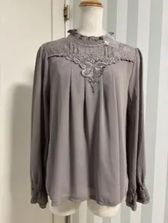 axes femme 豪華レーススタンドネックフリル 長袖ブラウス