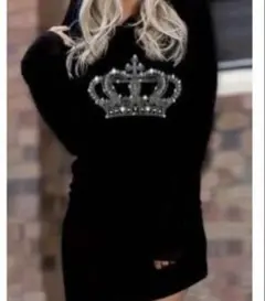 SHEINクラウンストーン装飾 ブラックミニワンピース