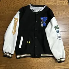 スタジャン ブラック ホワイト ベア刺繍 ワッペンのサムネイル