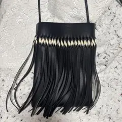 NOMADIS DANCE ノマディス フリンジ付き黒レザーショルダーバッグ