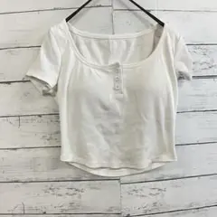 SHEIN リブカットソー 半袖 ホワイト S 韓国風 フェミニン きれいめ