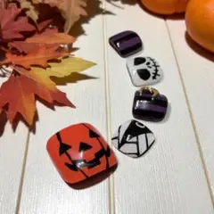 【ジェルネイルチップ】まとめ買いが得★ハロウィンフットネイル