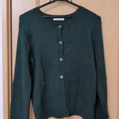 エヘカソポ グリーン リブ編み カーディガン M
