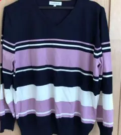 ネイビー ピンク ストライプ セーター LL