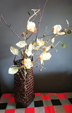 和風竹細工　フラワーベース　花器　昭和レトロ　アンティーク　手つき籠　花籠