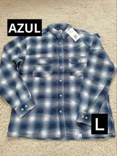 【新品値札付き】AZUL 青と白のチェック柄　長袖シャツＬ