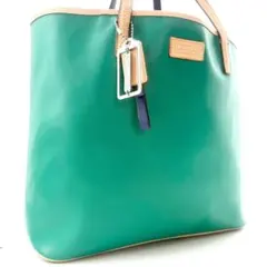 COACH　トートバッグ　レザー　A4収納可　シルバーチャーム　グリーン　肩掛け