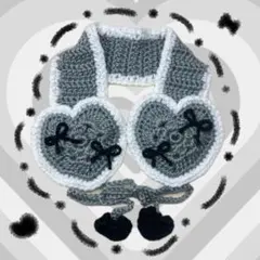 Y2K イヤーマフ 耳当て ハート リボン グレー 編み物 かぎ針編み