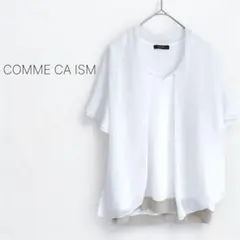【コムサイズム】半袖ブラウス 袖フリル ボウタイブラウス軽量 夏 ポリエステル