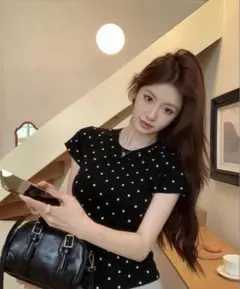 shein ドット柄　tシャツ 半袖 韓国 トップス