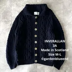 INVERALLAN 3A ウール ニット カーディガン アランニット M L