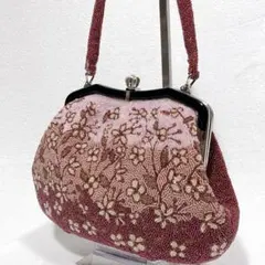 【極美品】総ビーズ ハンドバッグ がま口 和装 パーティ ピンク 花柄