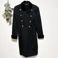 ブラック ロングコート ワンピース 上品 パーティー 発表会 ウールワンピース