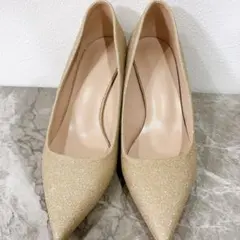 【送料無料】ハイヒール　ヒール　ゴールド　パンプス　フォーマル　24.5