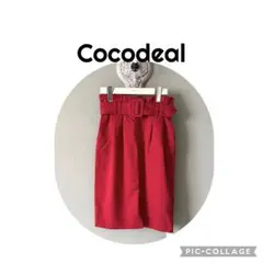 未使用タグ付　Cocodeal ベルト付きフレアスカート レッドのサムネイル