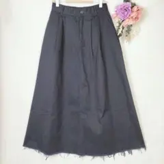 美品★アメリカンホリック　ロング丈フレアスカート　M　紺　裾フリンジ