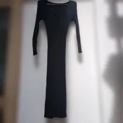 ANAP 黒のリブ編みロングワンピース