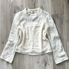 スナイデル 総レース シースルー カットソー 長袖ブラウス 白 モックネック