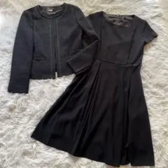 極美品✨INDIVI ツイードラメ 入り　ジャケット×ワンピース 38 ネイビー