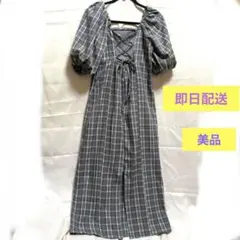 OLIVE des OLIVE チェック柄ロングワンピースパフスリーブのサムネイル