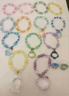 かわいいカラフルブレスレット、リングセット