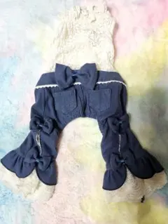 グラマーイズム　犬用 レース＆デニム風 フリルつなぎ服　Sのサムネイル