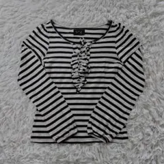 To b.by Agnes bフロントフリルボーダーカットソー　長袖トップス　S