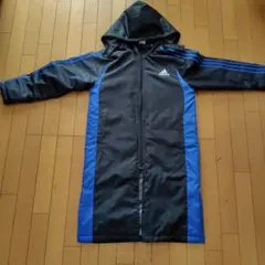 adidas フード付きロングコート 黒/青