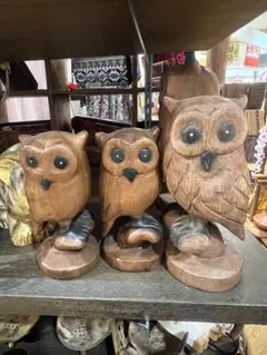 閉店在庫処分◆バリ島 フクロウ オブジェ 3セット