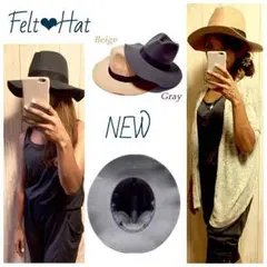 フェルト中折れつば広ハット