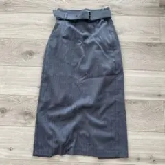 チェックグレー タイトスカート ベルト付き スリット入り