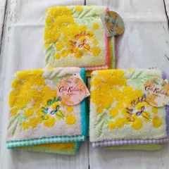 Cath Kidstonタオルハンカチ3枚まとめ売り　ミモザ　新品タグ付き 花柄のサムネイル
