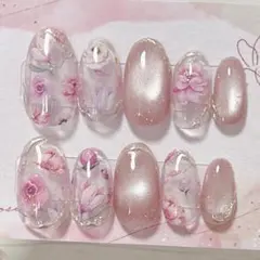 ハンドメイド ネイルチップ 春ネイル 花柄 マグネット