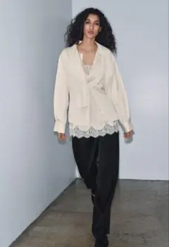 zara zw collection コンビサテンブラウス　新品　タグ付き