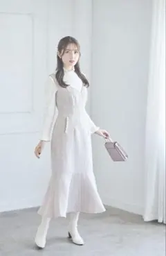 【新品】ポケットパール付きマーメイドラインツイードジャンパースカート