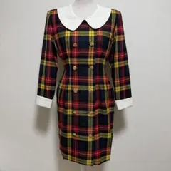 ヴィンテージ チェック柄 ダブルボタンワンピース 金ボタン クラシカル 80s