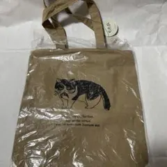 レディースお魚くわえた猫グラフィックキャンバストートバッグ／ベージュ