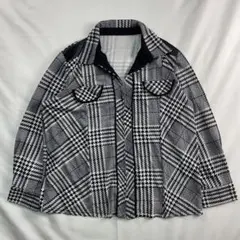 ビンテージ古着 90s 千鳥格子 幾何学 短丈 ジップアップ シャツジャケット