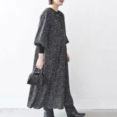 タグ付き　シップス　ジョーゼットリブ切替ロングスリーブワンピース　Mのサムネイル