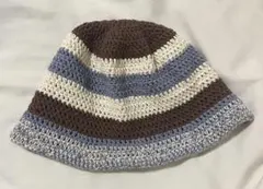 クラッシャーハット クロシェ編み 帽子 ニット帽 バケハ ボーダー 秋冬