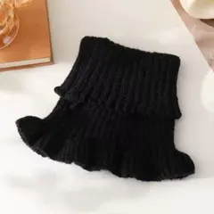 ネックウォーマー　黒　秋　ニット　韓国　お洒落 　フリル　つけ襟　首元　セール