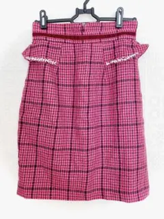 MISCH MASCH 千鳥格子 チェック ビジュー ミニスカート ピンク