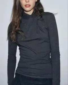 【美品・即発送】ZARA フロントドレープ入りTシャツ チャコールグレー