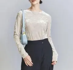 美品BEAUTY&YOUTHベロアロングスリーブTシャツウォッシャブルナチュラル