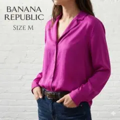 バナナリパブリック 開襟ブラウス シャツ Mサイズ マゼンタ ピンク系 艶感
