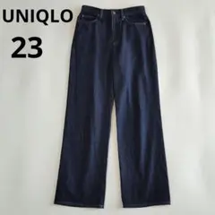 24年 ユニクロ レディース ワイドストレートジーンズ デニムパンツ 濃紺 23